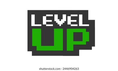 LEVEL UP Textsymbol auf weißem Hintergrund.