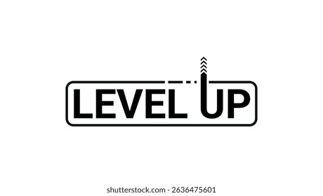 Level up text icon with upward progress bar design on white background, symbolizing growth and upgrade	
