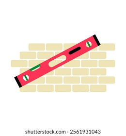 Level Tool Against Brick Wall In Flat Vector Illustration Symbolizing Construction Precision, Accuracy, And Building Tools, Isolated On White Background