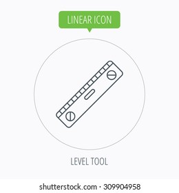Level tool icon. Horizontal measurement sign. Linear outline circle button. Vector