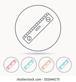 Level tool icon. Horizontal measurement sign. Linear circle icons.