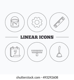 Level tool, plunger and brush tool icons.