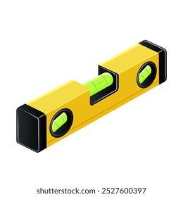 Level tool in yellow color with green bubbles for precision. Vector illustration
