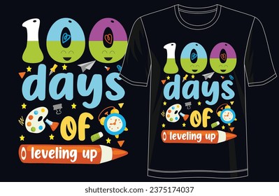 Level up T-Shirt Collection - 100 days of leveling up kids_ t-shirts for students. Perfect for print items, posters, graphic templates, Apparel, and POD