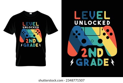 Stufe unverschlossen 2. Klasse | Level Unlocking Second Grade Zurück zu Schule Typografie T Shirt Design Vector Print Template. Willkommen zurück zum School T-Shirt Design. Mein erster Schultag.