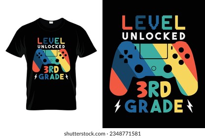 Stufe Unverschlossen 3. Klasse | Level Unlocking Third Grade Zurück zu Schule Typografie T Shirt Design Vector Print Template. Willkommen zurück zum School T-Shirt Design. Mein erster Schultag.