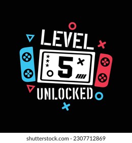 Level Unlocked Gaming T-Shirt Design template.