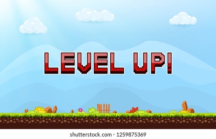 Level Up. Arcade Computer Game. Vector Illustration.