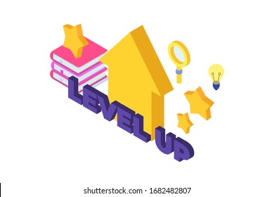 Level UP, Business success skill development concept. Vector illustration.