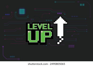 LEVEL UP. pixel art .8 bit game. retro game. for game assets in vector illustrations.