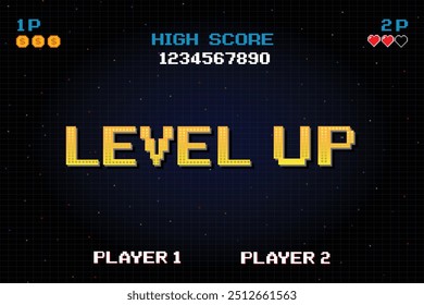 VIDEO LEVEL UP. pixel art. juego de 8 bits. juego retro. para activos de juego.