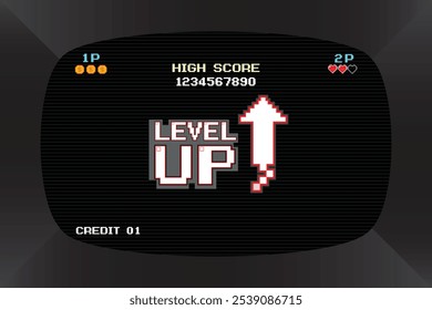 LEVEL UP. pixel art .8 bit game. retro game. for game assets in vector illustrations.