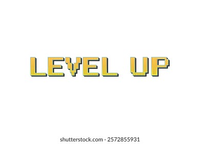 LEVEL UP. pixel art .8 bit game. retro game. for game assets in vector illustrations on white background.