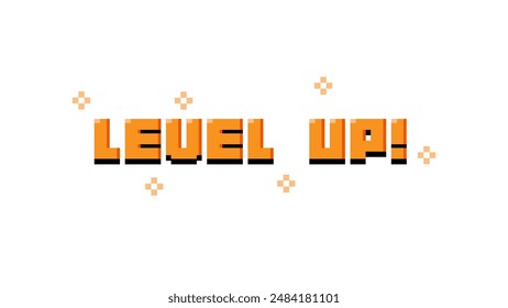 LEVEL UP.pixel art .8 bit game.retro game. para los activos del juego en Ilustraciones vectoriales.	