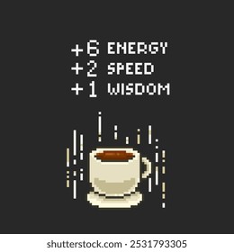 Nivelar item de videogame, caneca de café pixel art