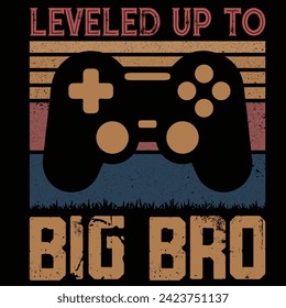 Leveled Up To Big Bro Vintage Retro T-Shirt Design