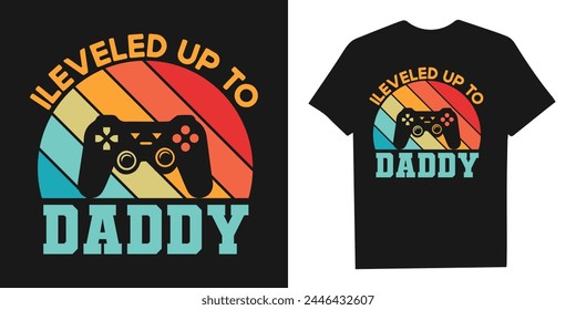 leveled up to daddy vintage sunset t shirt design