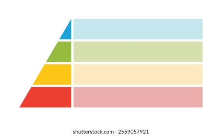 Levels of triangular pyramid. Half triangle pyramid chart. Maslow layer diagram. Development level infographic. Business graph. Vector illustration isolated on white background.