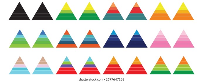 Níveis da pirâmide triangular. Gráfico de pirâmide de meio triângulo. Diagrama de camada maslow. Infográfico de nível de desenvolvimento. Gráfico de negócios. Ilustração vetorial isolada no branco 