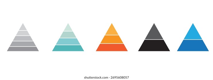 Níveis do ícone de pirâmide triangular. Diagrama de camada maslow. Gráfico de pirâmide triangular. projetado para apresentações comerciais, gráficos, materiais educacionais. ilustração vetorial. 