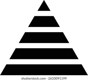 Levels of triangular pyramid icon. Triangle pyramid chart. Maslow layer diagram. Development level infographic. Business graph. Vector illustration isolated on transparent background.