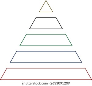 Levels of triangular pyramid icon. Triangle pyramid chart. Maslow layer diagram. Development level infographic. Business graph. Vector illustration isolated on transparent background.