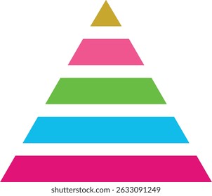 Levels of triangular pyramid icon. Triangle pyramid chart. Maslow layer diagram. Development level infographic. Business graph. Vector illustration isolated on transparent background.