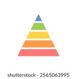 Levels of triangular pyramid. Triangle pyramid chart. Maslow layer diagram. Development level infographic. Business graph. Vector illustration isolated on white background.