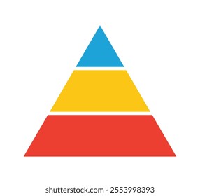 Levels of triangular pyramid. Triangle pyramid chart. Maslow layer diagram. Development level infographic. Business graph. Vector illustration isolated on white background.