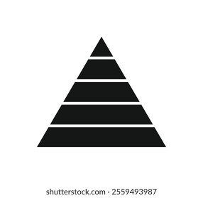 Levels of triangular pyramid. Triangle pyramid chart. Maslow layer diagram. Development level infographic. Business graph. Vector illustration isolated on white background.