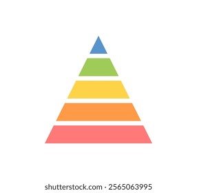 Levels of triangular pyramid. Triangle pyramid chart. Maslow layer diagram. Development level infographic. Business graph. Vector illustration isolated on white background.