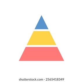 Levels of triangular pyramid. Triangle pyramid chart. Maslow layer diagram. Development level infographic. Business graph. Vector illustration isolated on white background.