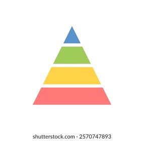 Levels of triangular pyramid. Triangle pyramid chart. Maslow layer diagram. Development level infographic. Business graph. Vector illustration isolated on white background.