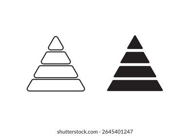 Levels of triangular pyramid. Triangle pyramid chart. Maslow layer diagram. Development level infographic. Business graph. Vector illustration isolated on white background.