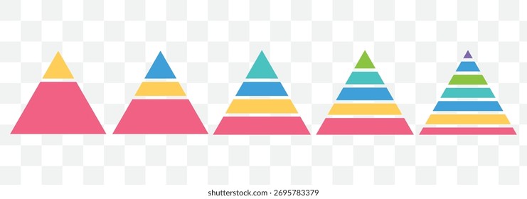 Níveis da pirâmide triangular. Gráfico de pirâmide triangular. Diagrama de camada maslow. Infográfico de nível de desenvolvimento. Gráfico de negócios. Conjunto de árvores do ícone infográfico da pirâmide.