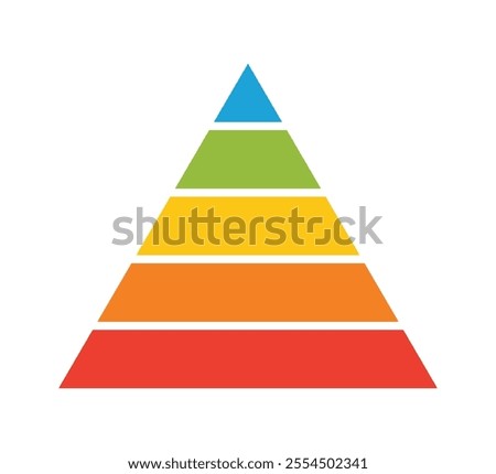 Levels of triangular pyramid. Triangle pyramid chart. Maslow layer diagram. Development level infographic. Business graph. Vector illustration isolated on white background.