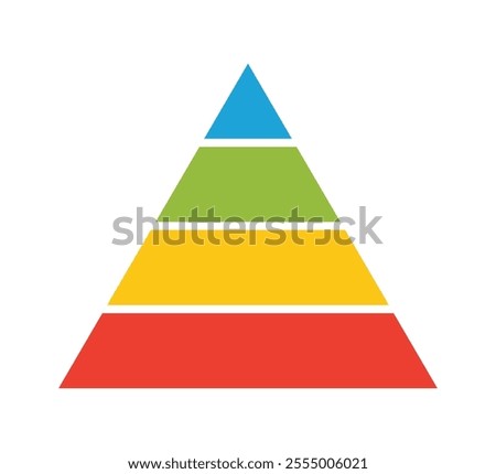 Levels of triangular pyramid. Triangle pyramid chart. Maslow layer diagram. Development level infographic. Business graph. Vector illustration isolated on white background.