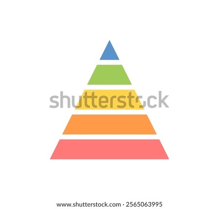 Levels of triangular pyramid. Triangle pyramid chart. Maslow layer diagram. Development level infographic. Business graph. Vector illustration isolated on white background.