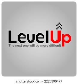 LEVEL-UP in pixel art. Show letters level up, for retro games and bead patterns in vector illustrations.