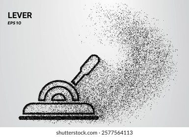 A lever composed of small circles and dots, with particles swirling around it. Vector illustration.