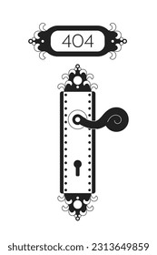 Lever door handle vector bw empty state illustration. Editable 404 not found page for UX, UI design. Open door isolated flat monochromatic object on white. Error flash message for website, app