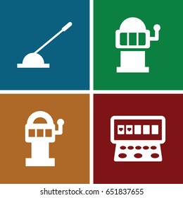 Lever icons set. set of 4 lever filled icons such as slot machine, arm lever