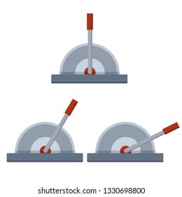 Lever to increase the speed of the mechanism. The control of the car. Automatic technology. Set of red levers in several positions-basic, small, medium, maximum. Cartoon flat illustration