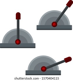 Lever to increase speed of mechanism. control of car. Set of red levers in several positions-basic, small, medium, maximum. Cartoon flat illustration. Automatic technology