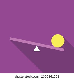 Lever seesaw balance flat icon with long shadow. Simple Physics icon pictogram vector illustration. School subject, experiment, study, simple machine, Physics concept. Logo design