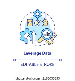 Leverage Data Concept Icon. Improve Visibility. Supply Chain Priority Abstract Idea Thin Line Illustration. Isolated Outline Drawing. Editable Stroke. Arial, Myriad Pro-Bold Fonts Used