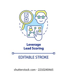 Leverage lead scoring concept icon. Practice of contacts conversion abstract idea thin line illustration. Isolated outline drawing. Editable stroke. Arial, Myriad Pro-Bold fonts used