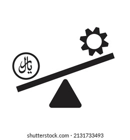 The leverage of riyal vs tech on a see-saw. The concept of economy balancing financial system and industrialization - illustration, vector , icon