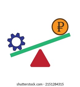 The leverage of tech with currency ( ruble) - financial illustration - concept of innovation vs investment  , icon , vector 