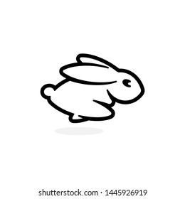 Leveret Emblem Template. Running Rabbit Icon. Simple Black Outline Hare Silhouette Logo Template. Modern Concept Design. Isolated Bunny Vector Illustration On White Background.